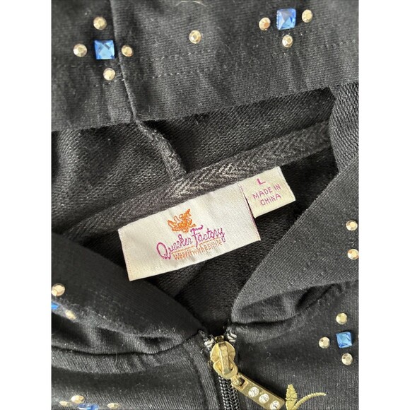 QUACKER FACTORY Rhinestone Full Zip Hoodie Jacket Women's Size Large Black - Picture 4 of 5